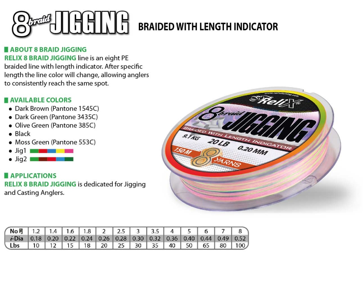 BRAIDED LINES- STEEL WIRES: RELIX 8x BRAID JIGGING MULTICOLOR 300mtr / /  0.28mm