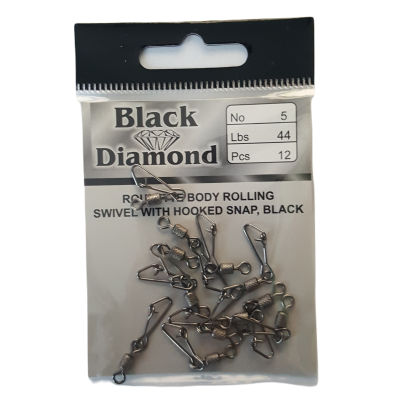 BLACK DIAMOND ROLLING SWIVEL +HOOKED SNAP BLACK  pack. 12/pcs / 5